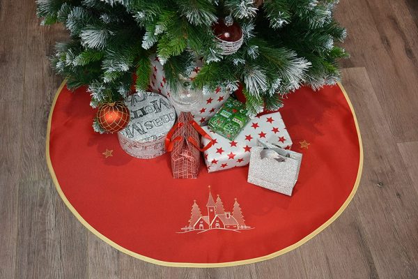 Runde Weihnachtsbaumdecke/ Tannenbaum-Unterlage mit Klettverschluss 90 cm in Rot