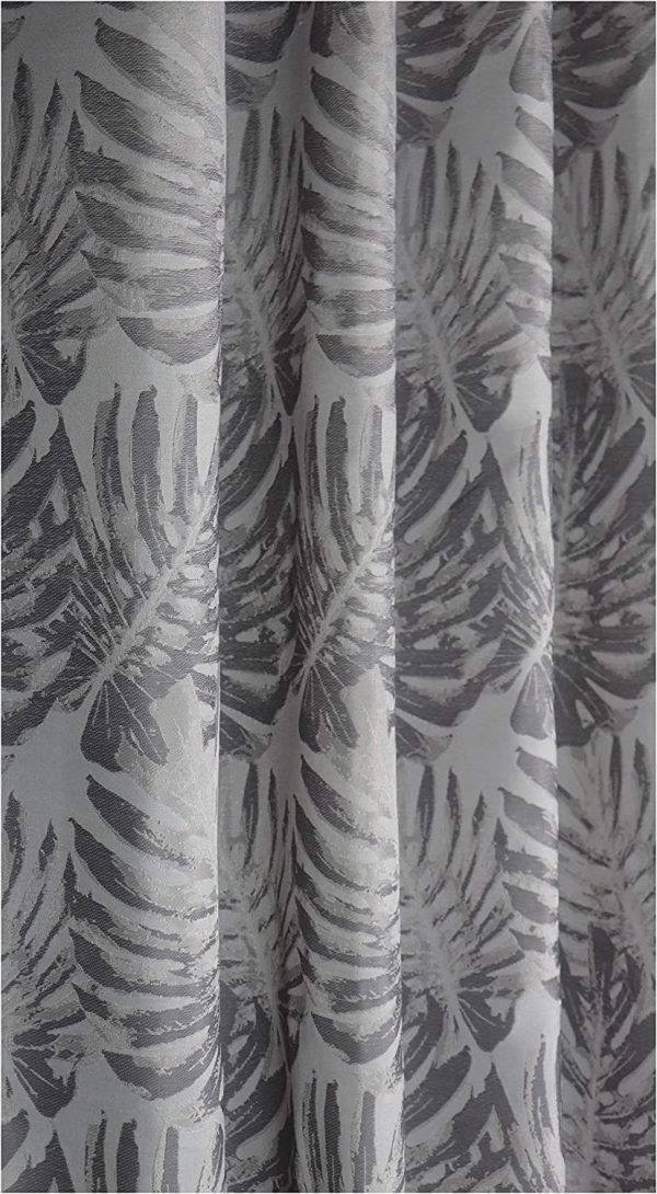 Blickdichter Ösenschal mit Blätter-Design 140x245 cm Weiß-Grau – Moderner Vorhang – Bild 2