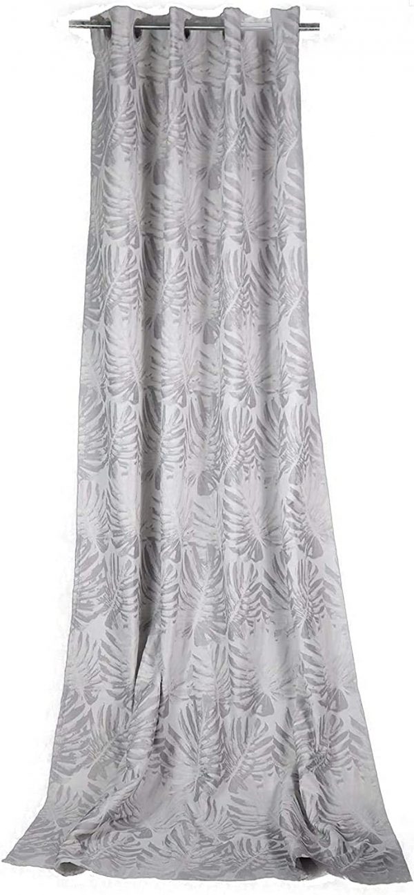 Blickdichter Ösenschal mit Blätter-Design 140x245 cm Weiß-Grau – Moderner Vorhang