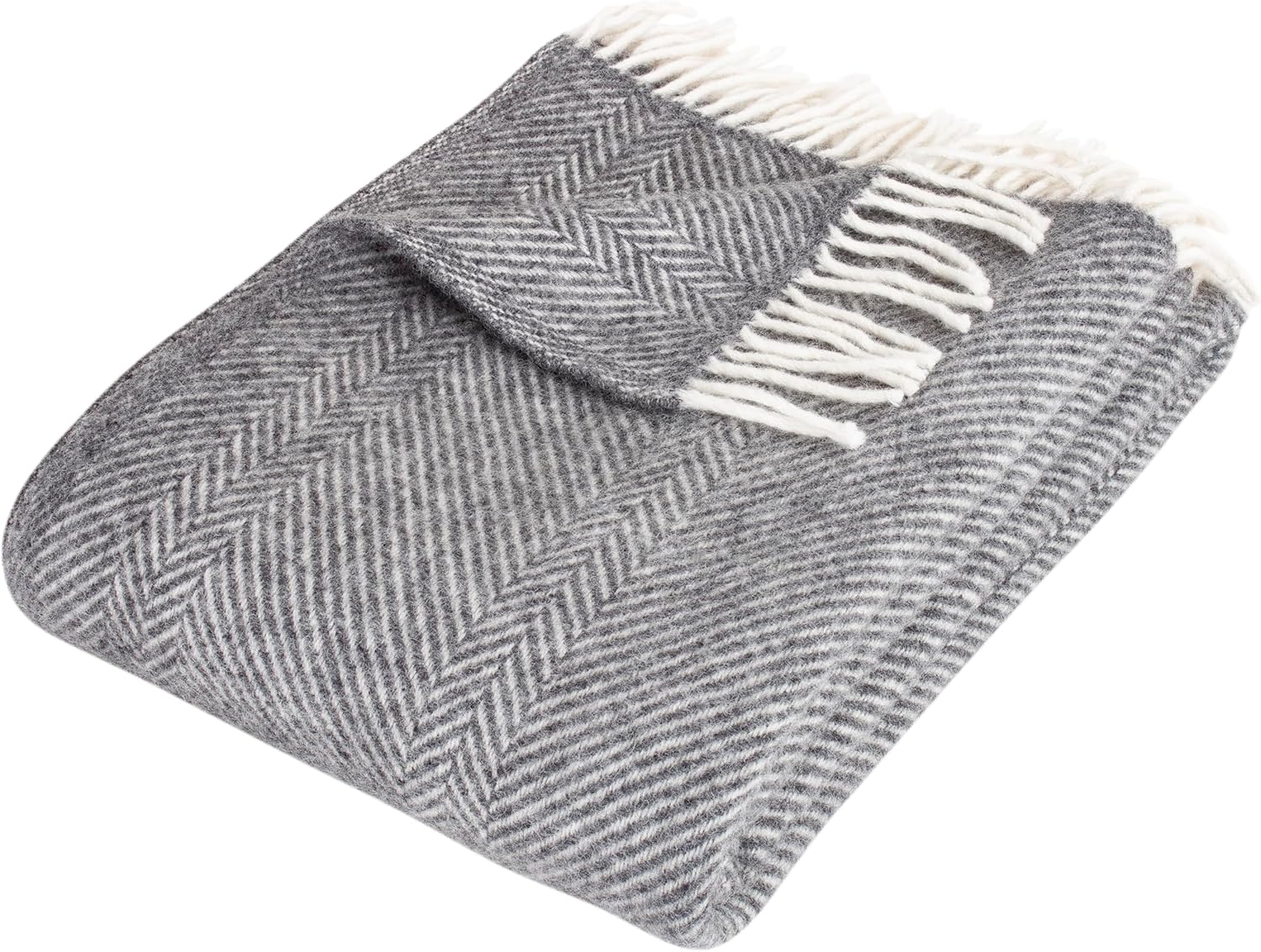 Wolldecke Fischgrätmuster – 100 % Schurwolle, Woolmark-zertifiziert, 130 x 200 cm, Scandi Stil, grau – Bild 6