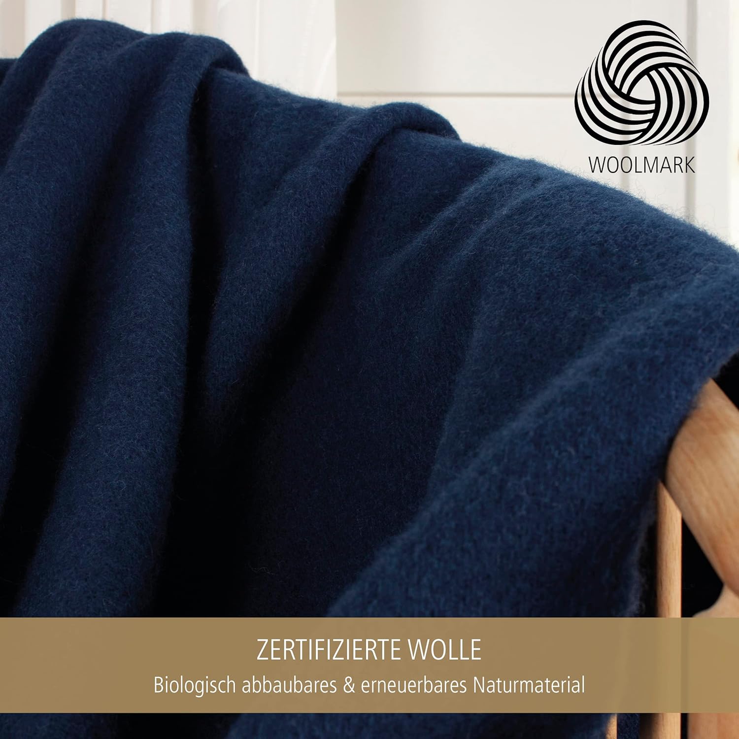 Wolldecke Solid – 100 % Schurwolle, 130x200 cm, Woolmark-zertifiziert, nachhaltig, Blau – Bild 2