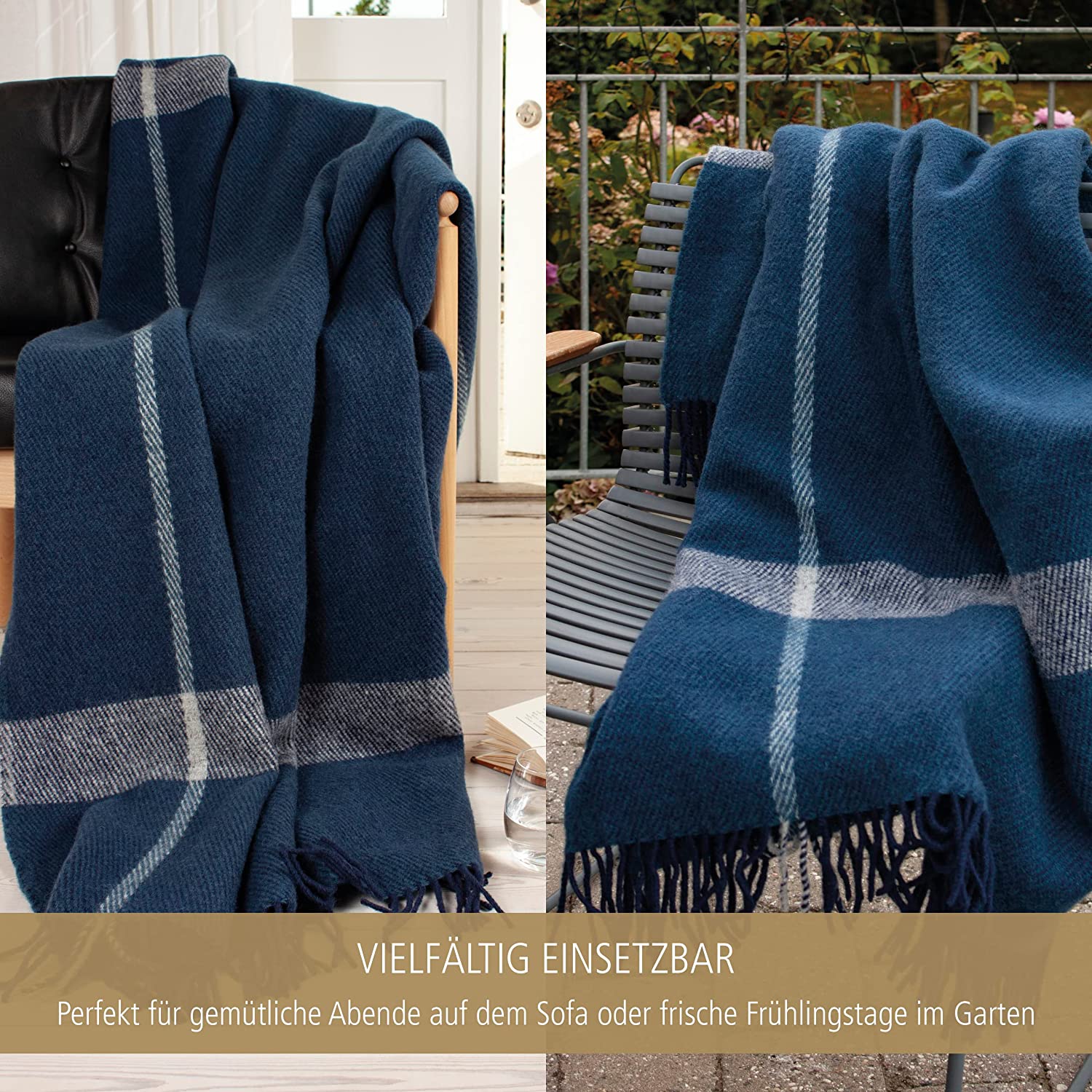 Wolldecke Scandi Plaid 130x200 cm – 100 % Schurwolle mit Woolmark Siegel – Nachhaltige Wohndecke, blau – Bild 2