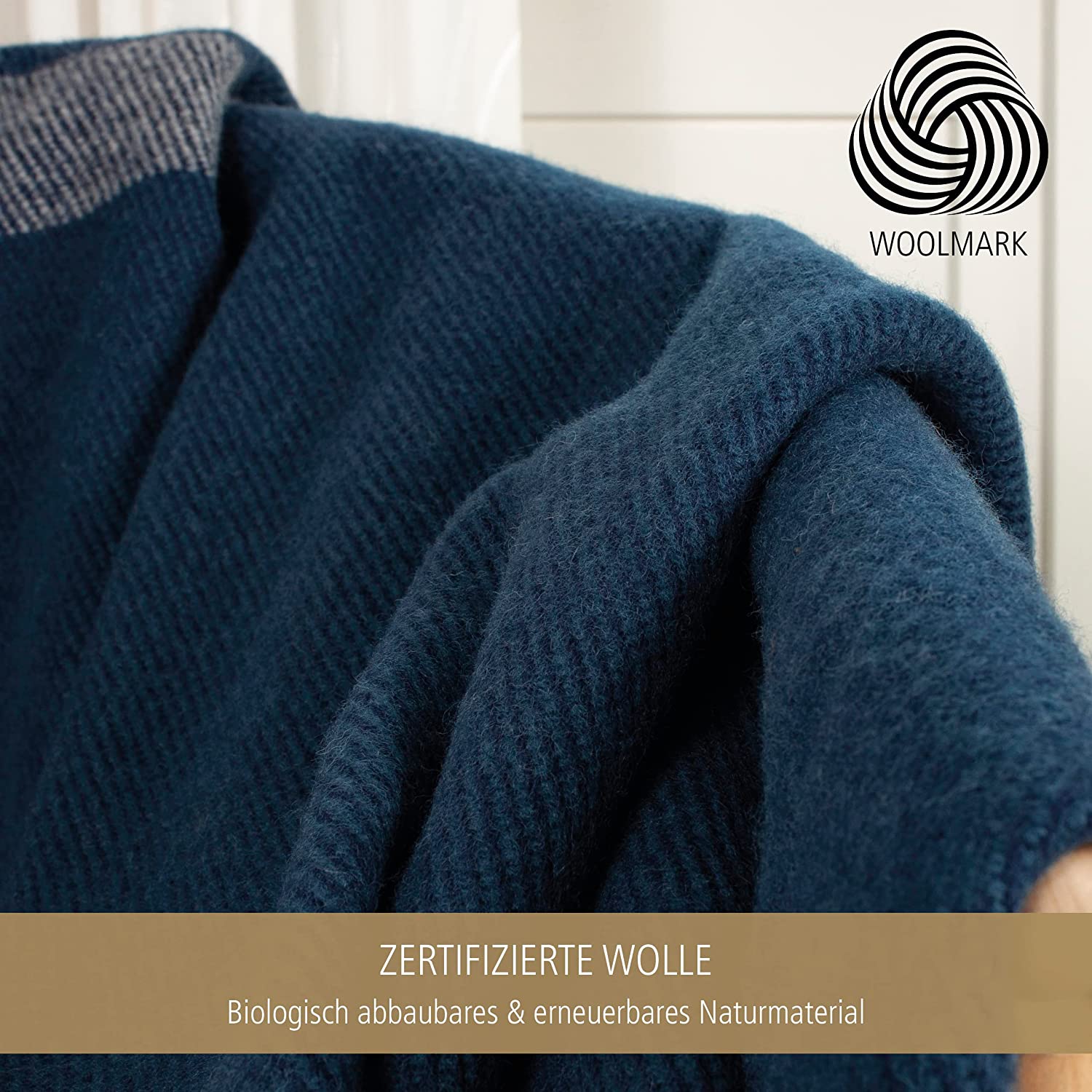 Wolldecke Scandi Plaid 130x200 cm – 100 % Schurwolle mit Woolmark Siegel – Nachhaltige Wohndecke, blau – Bild 4