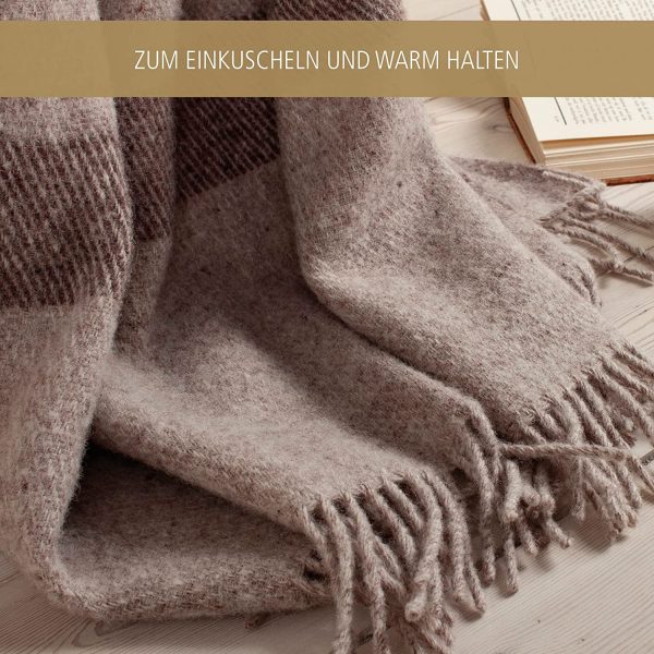Wolldecke Scandi Plaid 130x200 cm – 100 % Schurwolle mit Woolmark Siegel  – Nachhaltige Wohndecke, beige – Bild 3