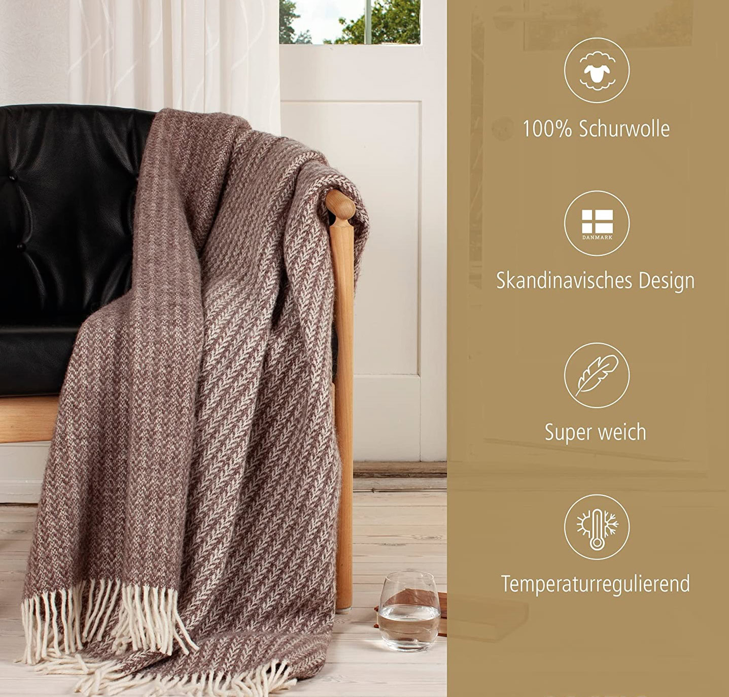 Wolldecke Scandi Wende-Plaid 130x200 cm – 100 % Schurwolle mit Woolmark Siegel – Nachhaltige Wohndecke – Bild 5