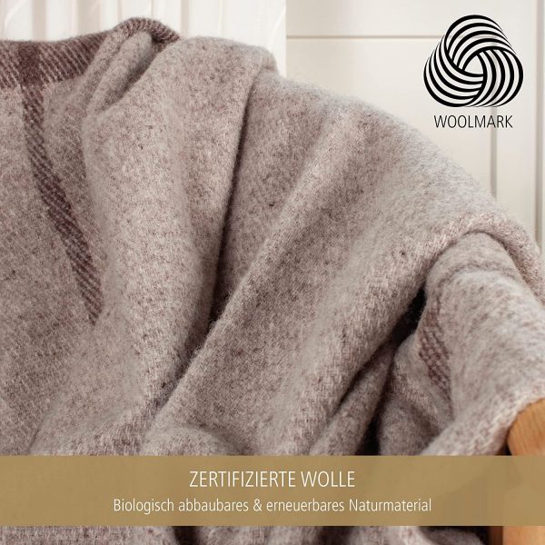 Wolldecke Scandi Plaid 130x200 cm – 100 % Schurwolle mit Woolmark Siegel  – Nachhaltige Wohndecke, beige – Bild 6