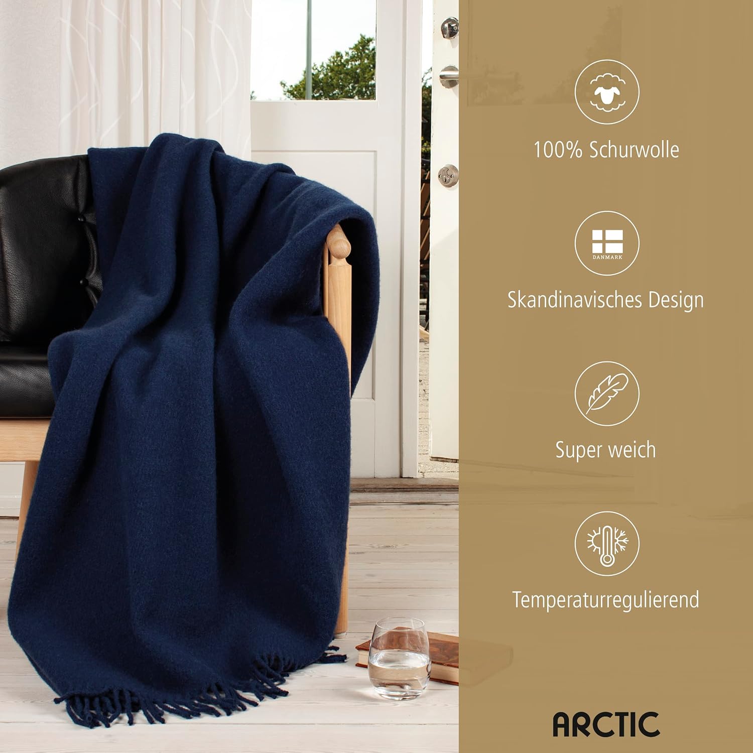 Wolldecke Solid – 100 % Schurwolle, 130x200 cm, Woolmark-zertifiziert, nachhaltig, Blau