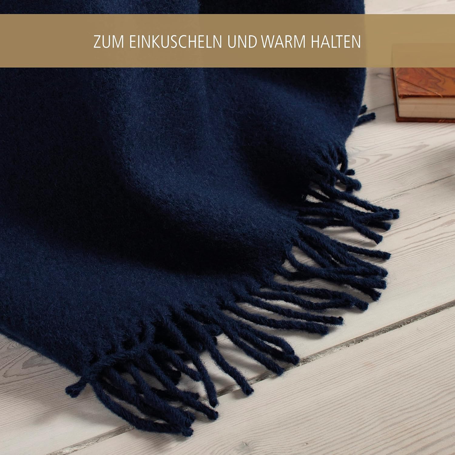 Wolldecke Solid – 100 % Schurwolle, 130x200 cm, Woolmark-zertifiziert, nachhaltig, Blau – Bild 4