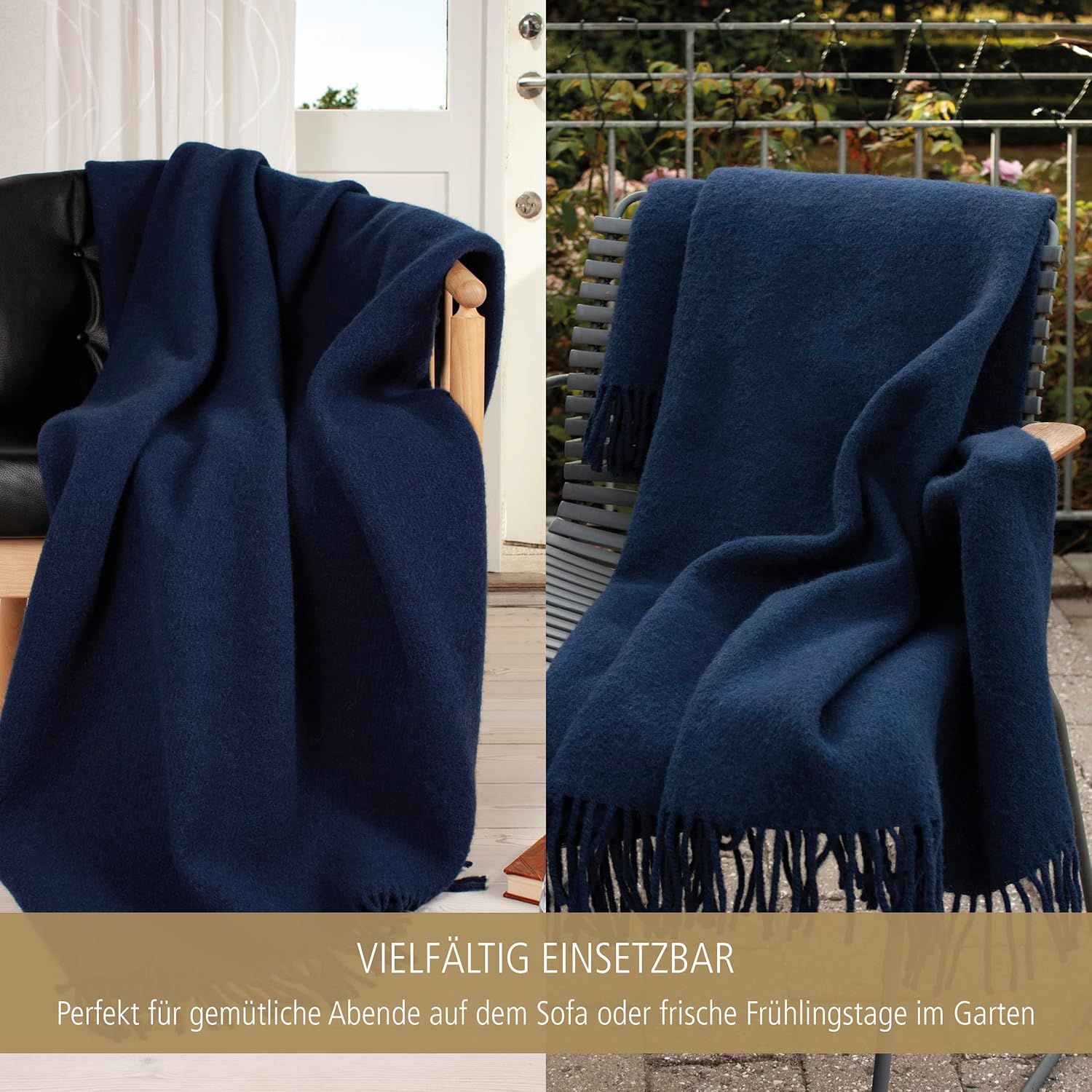 Wolldecke Solid – 100 % Schurwolle, 130x200 cm, Woolmark-zertifiziert, nachhaltig, Blau – Bild 3