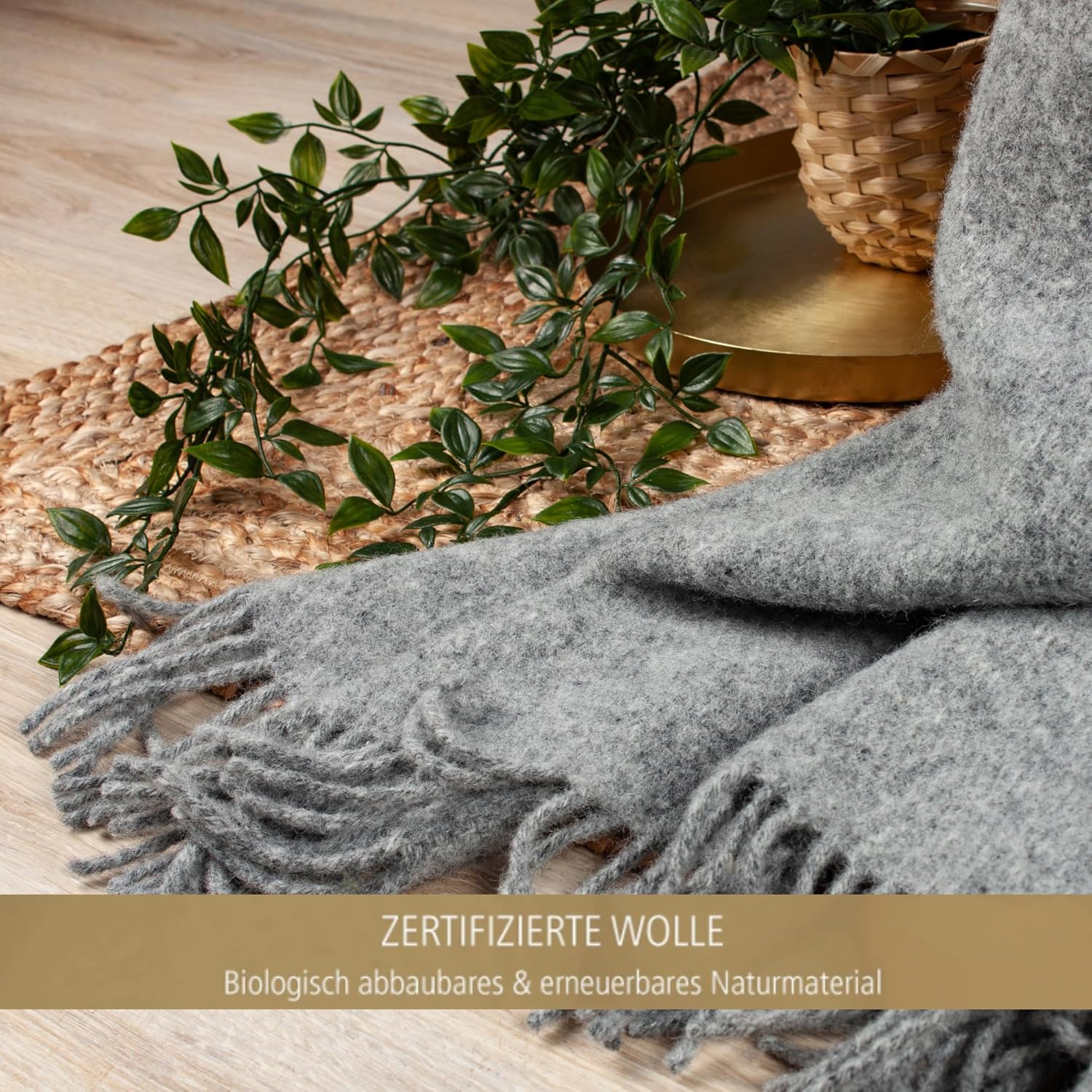 Wolldecke Scandi Plaid 130x200 cm – 100 % Schurwolle mit Woolmark Siegel – Nachhaltige Wohndecke, grau – Bild 2