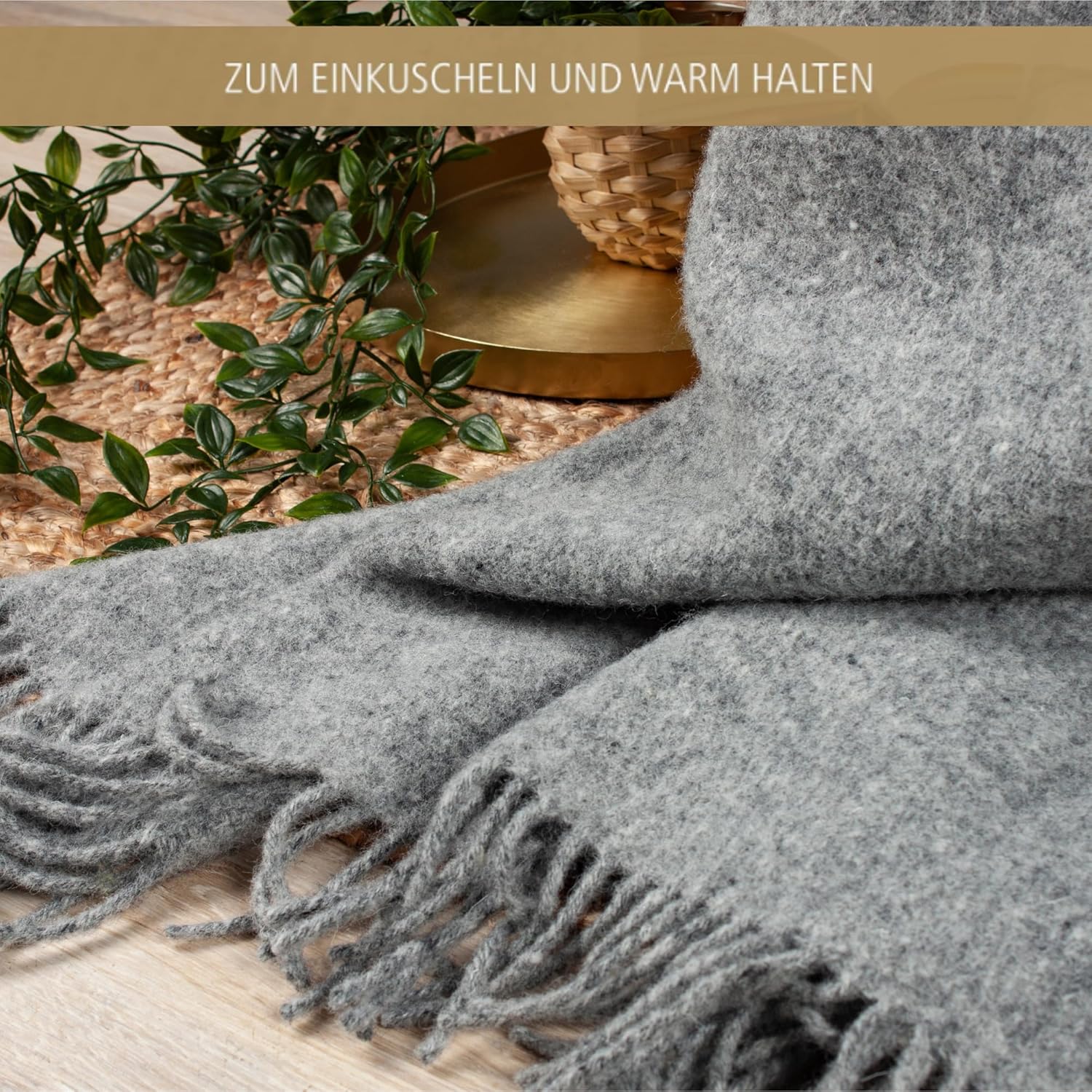 Wolldecke Scandi Plaid 130x200 cm – 100 % Schurwolle mit Woolmark Siegel – Nachhaltige Wohndecke, grau – Bild 4