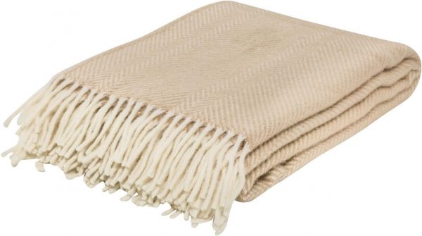 Wolldecke Fischgrätmuster – 100 % Schurwolle, Woolmark-zertifiziert, 130 x 200 cm, Scandi Stil, sand