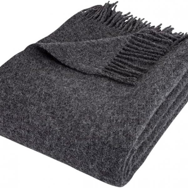 Wolldecke Scandi Plaid 130x200 cm – 100 % Schurwolle mit Woolmark Siegel, dunkelgrau