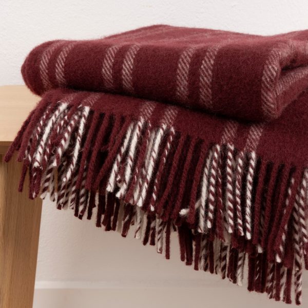 Wolldecke 100 % Schurwolle, Woolmark-zertifiziert, 130 x 200 cm, Scandi Stil, Wine