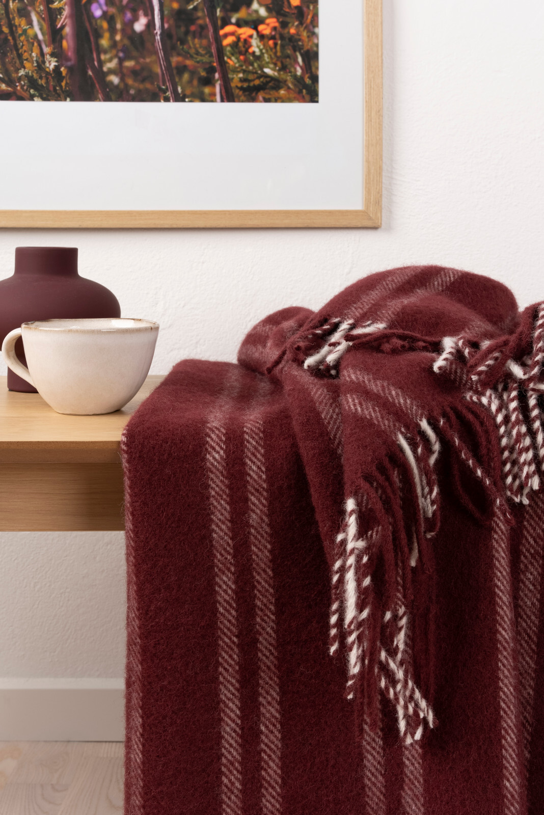 Wolldecke 100 % Schurwolle, Woolmark-zertifiziert, 130 x 200 cm, Scandi Stil, Wine – Bild 6