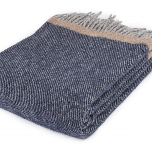 Wolldecke Scandi Plaid 130x200 cm – 100 % Schurwolle mit Woolmark Siegel, blau meliert